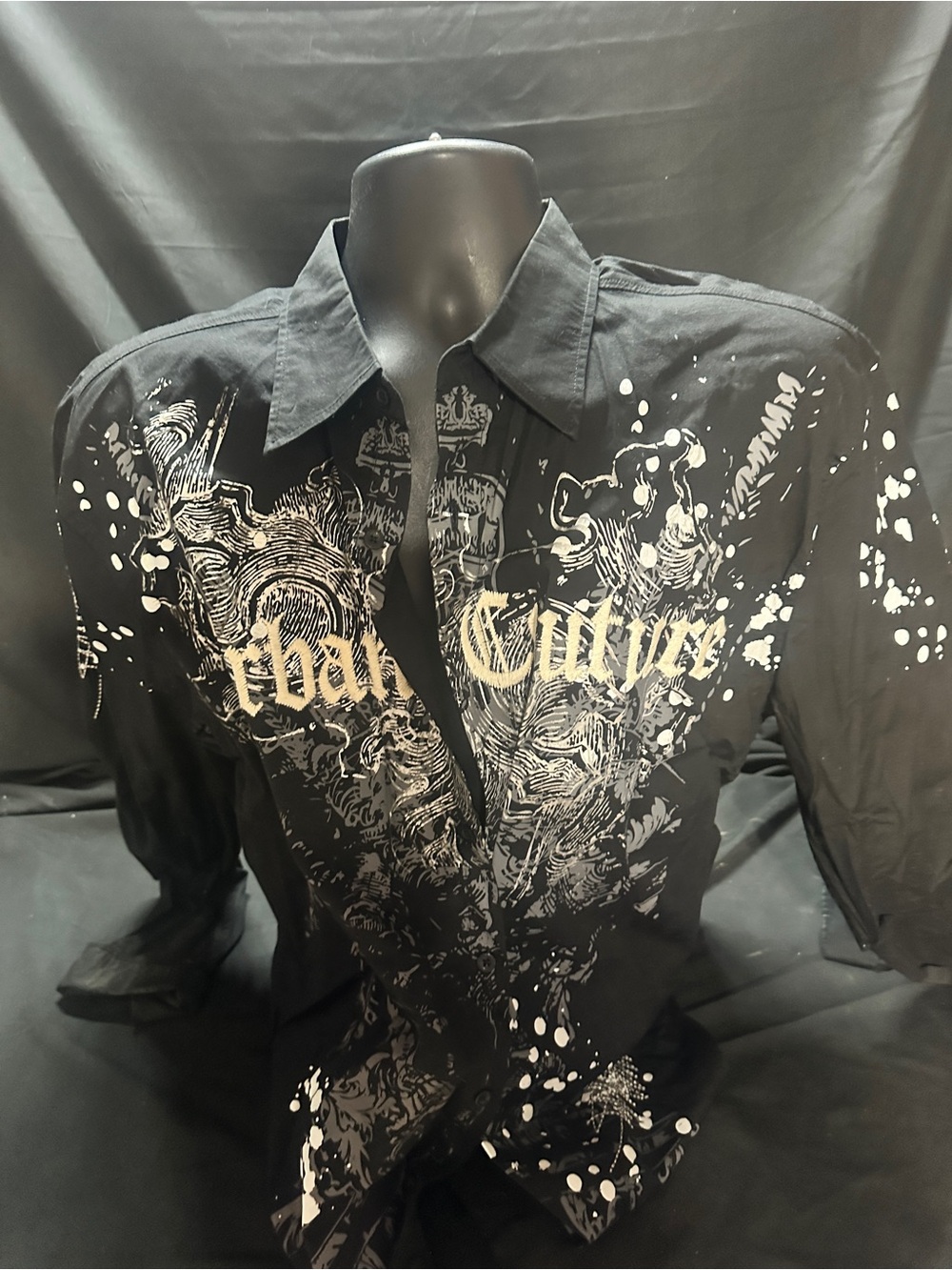 Retro Y2K victorious men’s Black Graphic Long-Sleeve Shirt-size L-#560